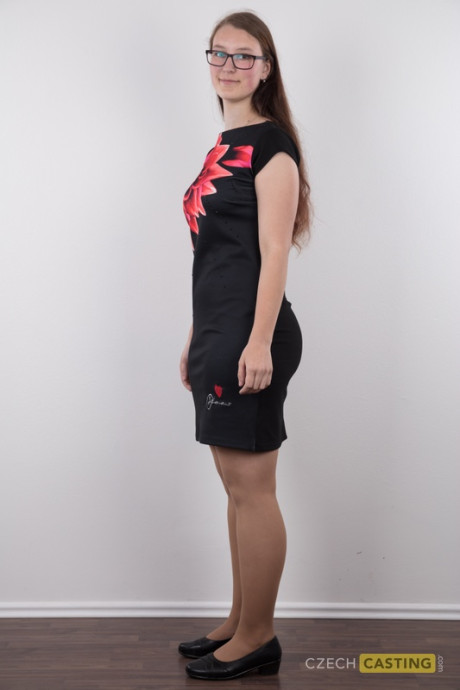 Nerdy young Katerina stands undressed as can be other than her glasses in the undressed - #193804