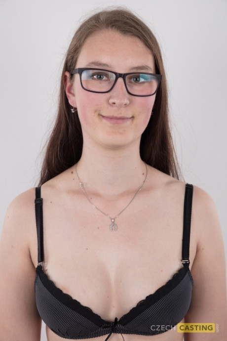 Nerdy young Katerina stands undressed as can be other than her glasses in the undressed - #193806