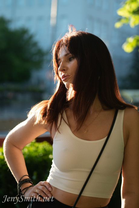 Ravishing Russian MILF Jeny Smith exposes her natural melons in public #3578