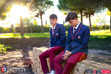 Caucasian students remove their uniforms during their first gay sex experience - #219295