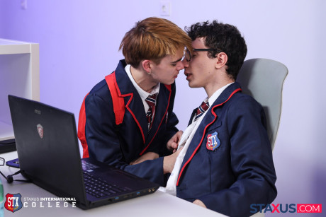 Caucasian students remove their uniforms during their first gay sex experience - #219299