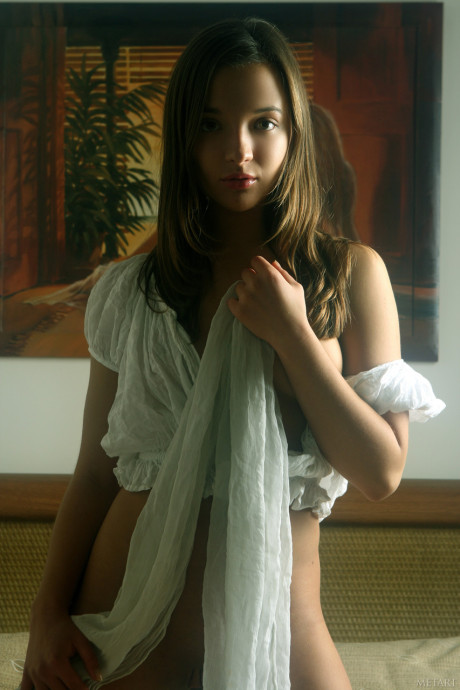 Marvelous brunette Isabella A bares her medium titties and bald vagina - #235014