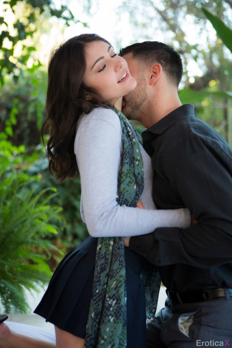 Stunning brunette young Adria Rae teases & undresses Seth Gamble outdoors - #71568