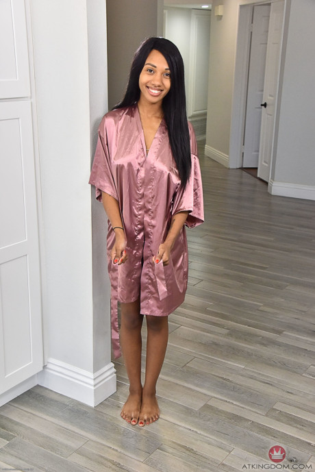 Saggy boobed black teen Alexis Avery showing off her dark holes close up - #250842