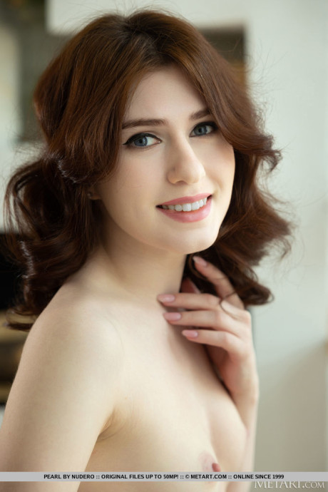 Lovely young Pearl discards a red dress to model in the buff - #60450