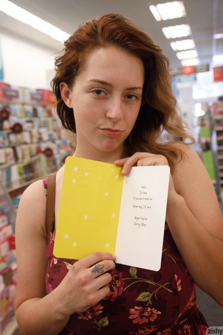 Sleazy amateur girl Kelsey Berneray flashes her monster tits at the store #5412