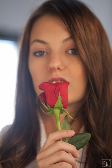 Gorgeous young young brunette Alexis Venton in mini dress & boots kissing boyfriend - #169680