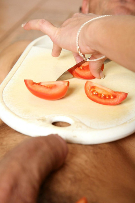 Hot busty teen Kate humps a stiff dong while making a pizza in the kitchen - #179385