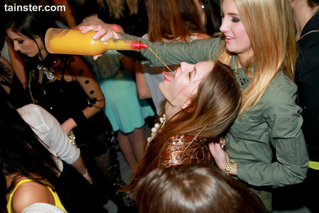 Wild friends get drunk at the club and lick meat in hot CFNM party action - #88637