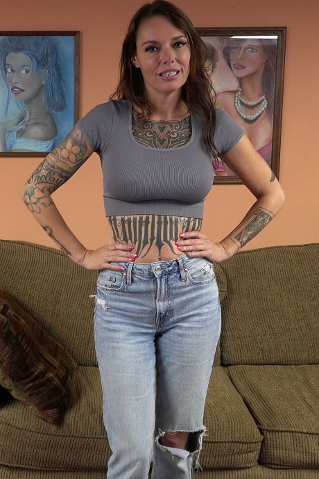 Tattooed MILF Parker Skyes strips naked and gives a hot POV blowjob - #100957