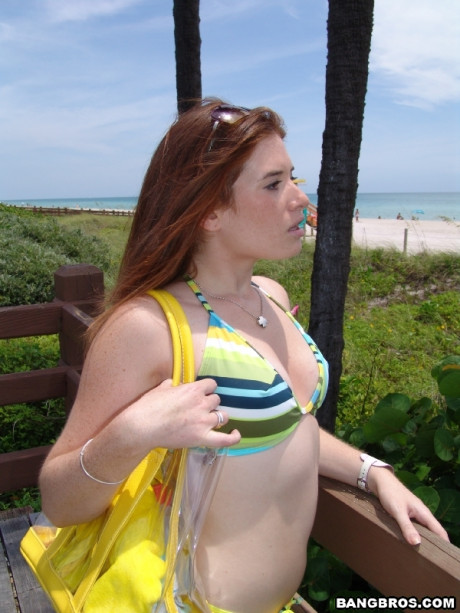 Redhead Mackenzie Childs licks off a ebony guy she just met on the beach - #21722