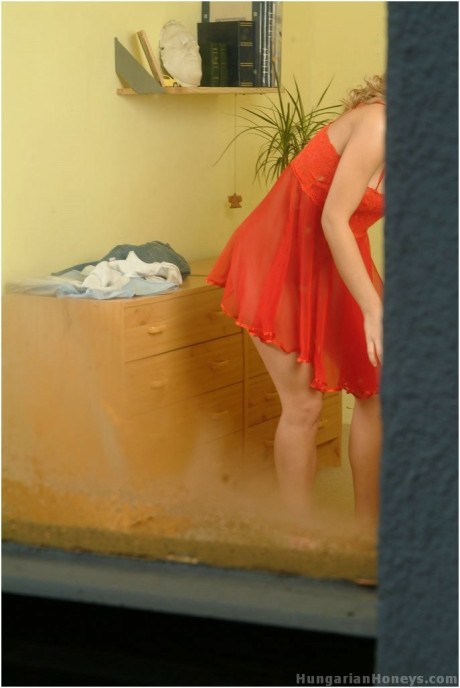 Beautiful blondy Silvie Thomas gets caught stripping and masturbating - #173086