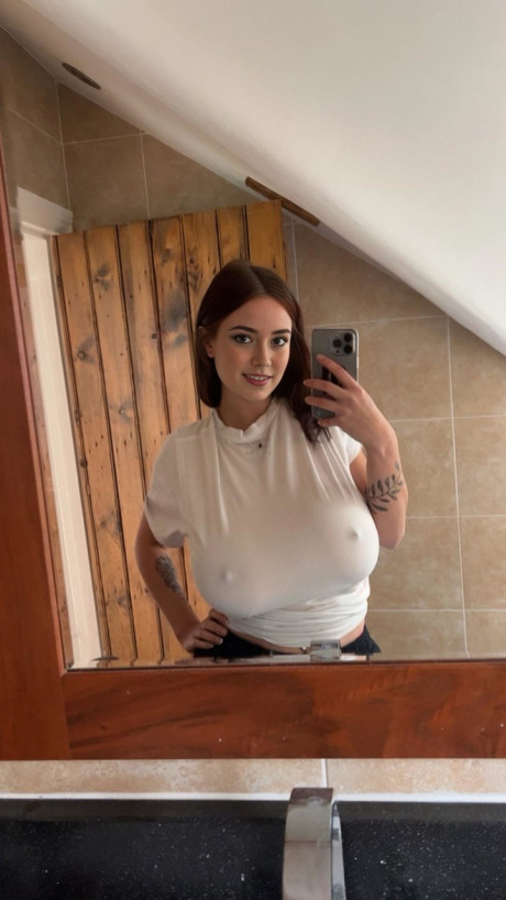 Adorable blue eyed teen with huge juggs Brooke Mills poses in a tight shirt - #152337