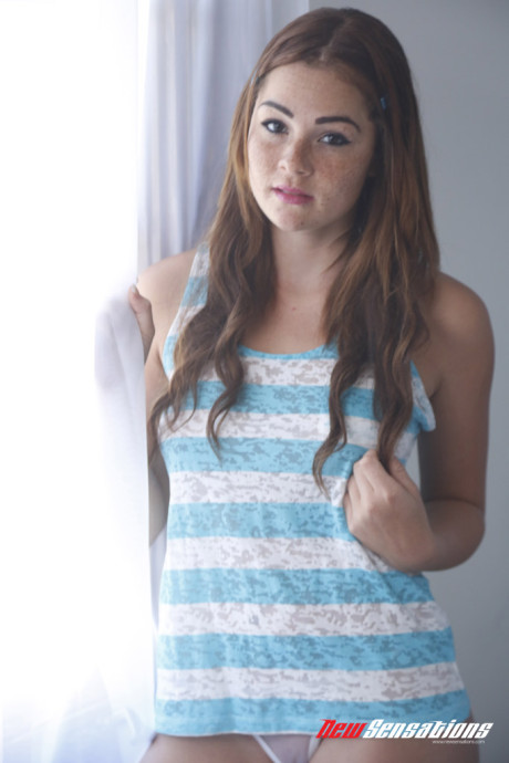 Freckle faced ginger red hair Elle has her teenie twat poked by her stepbrother - #263231