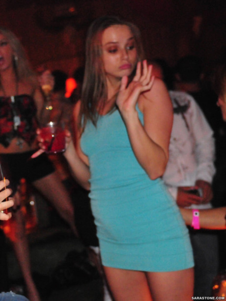 Sara Stone & Tori ebony expose their upskirt lingerie at an whores club #12140