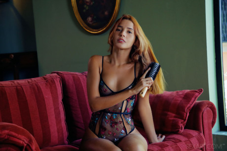 Latina young Agatha Vega brushes her redhair before masturbating with the brush - #254541