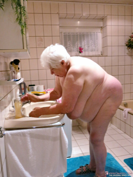 Playful granny Neebana strips and shows her monster saggy melons - #142149