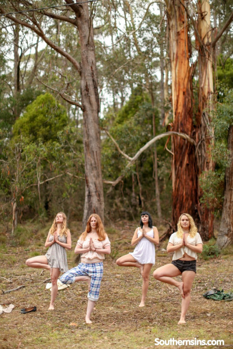 Stunning Australian whores practicing yoga in their hot outfits in nature #8029