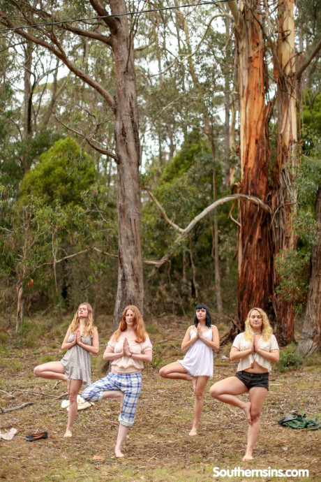 Stunning Australian whores practicing yoga in their hot outfits in nature - #146056