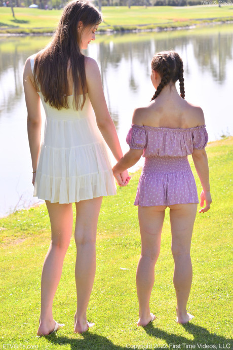 Horny babes Mira Monroe and Olivia Madison strip & pose naked outdoors - #141239