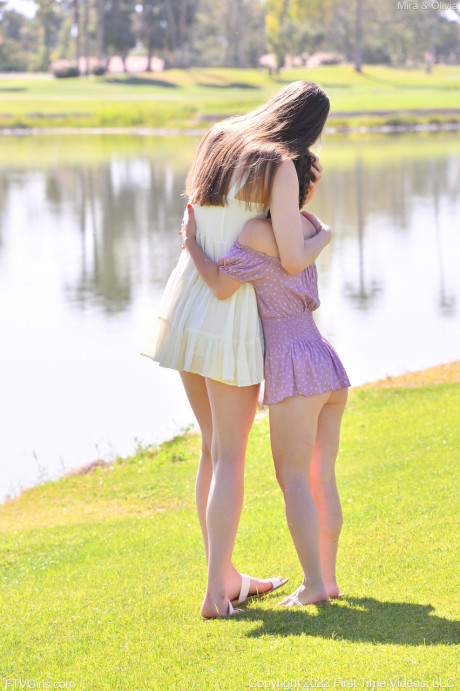 Horny babes Mira Monroe and Olivia Madison strip & pose naked outdoors - #141240