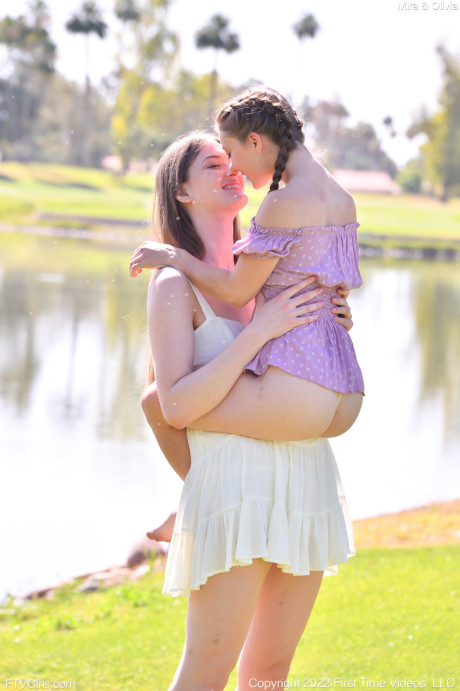 Horny babes Mira Monroe and Olivia Madison strip & pose naked outdoors - #141242