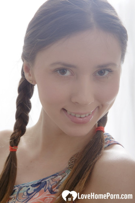 Amateur teen with pigtails gets an oily massage and a nice snatch rub - #176244