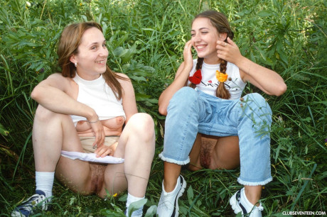 Petite teens Sylvia F and Judy I reveal their fantastic butts in the woods - #178657