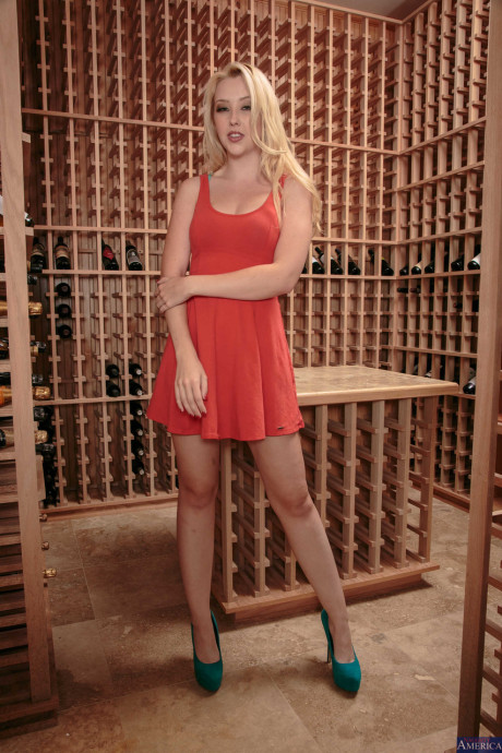 Blondie wifey Samantha Rone strips to her undergarment among wine shelves - #171943