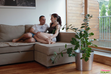 Hot Ilona has sex with an mature wide hubby boy man while her bf is watching - #171352