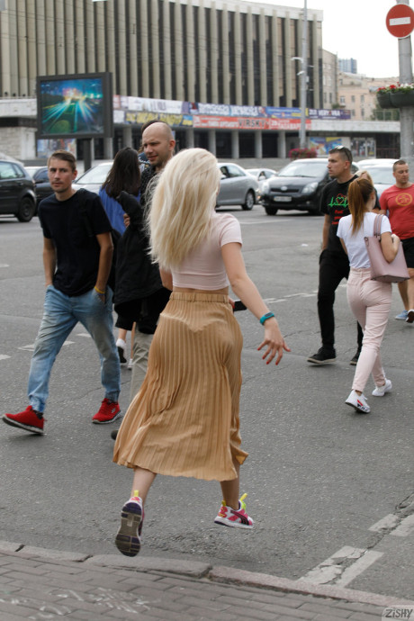 Amateur sweety Nika Nikitina flashes her panties and boobies in public - #90464
