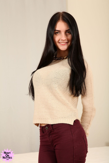 Brunette Russian Crystal Greenvelle reveals her slim body & poses on a bed - #64806