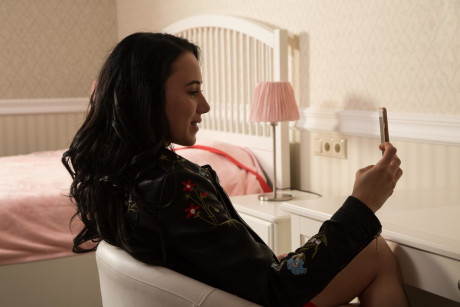 Dark haired rod guy Stacey Lacey strips and plays with her sex slave's dong - #266230