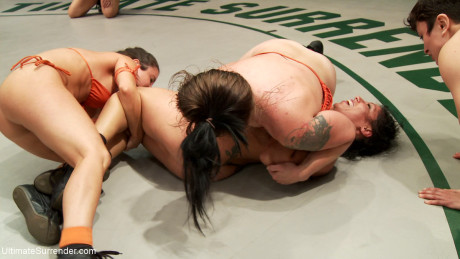 Curvaceous sporty lesbians strip and fuck during a wrestling match - #219811