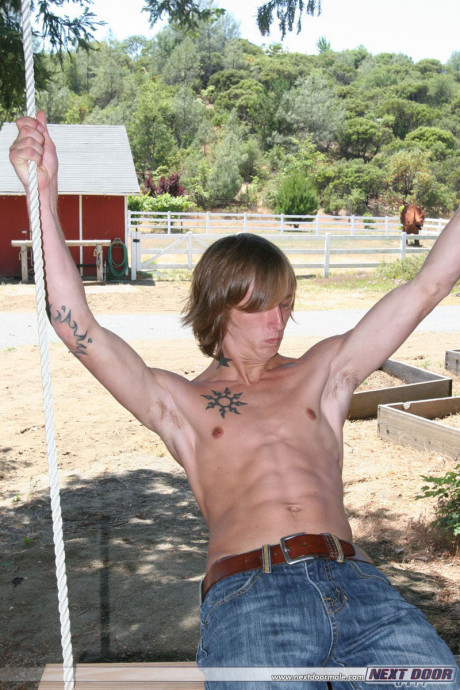 Amateur gay with amazing abs Skyler flaunts his huge cock outdoors - #207933