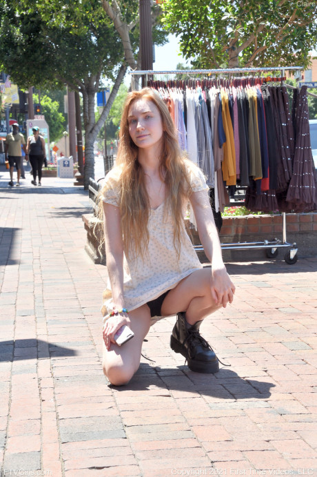 Amateur babe Claire flashes her snatch in public before stripping nude at home - #207522
