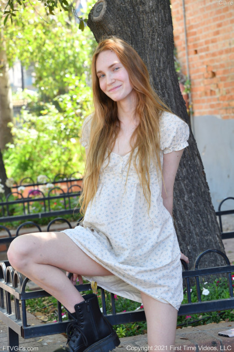 Amateur babe Claire flashes her snatch in public before stripping nude at home - #207523