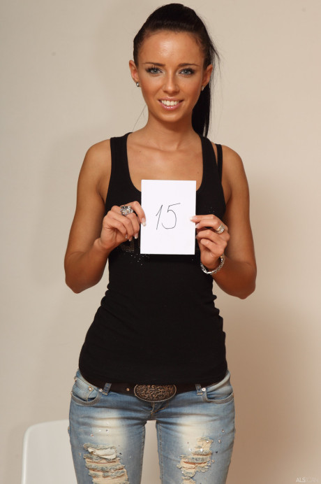 Newbie Gina Devine undresses at the casting and shows her tattooed tanned body - #239008