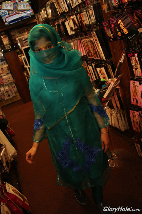 Hot Muslim babe Nadia Ali strips at a gloryhole and licks a massive black meat #11683