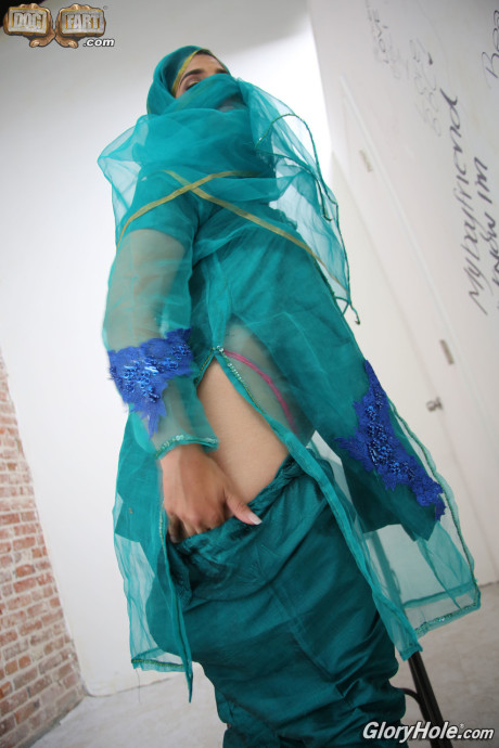 Hot Muslim babe Nadia Ali strips at a gloryhole and licks a massive black meat - #214196