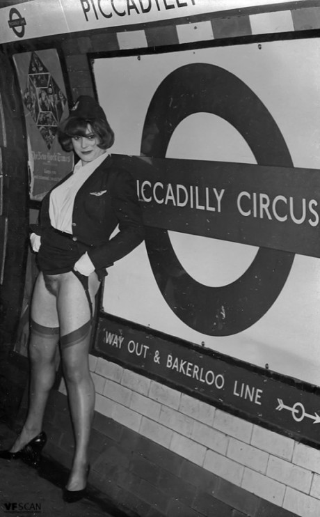 Beautiful vintage models posing in pantyhose and garters to show silky pussy - #102357