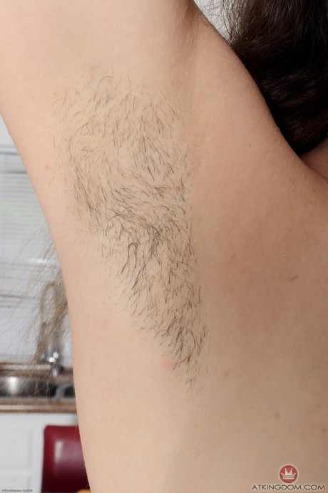 Naughty amateur brunette Juliette March pulls her long snatch hair in the kitchen - #200489