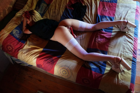 Charming yellow-haired Sophia D slips a lit candle inside her horny twat - #321500