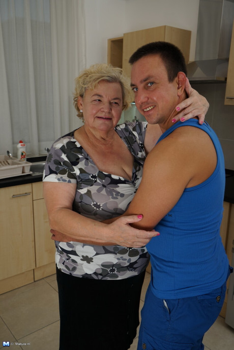Mature fatty has her giant saggy breasts licked by her sweet man man in the kitchenette - #293818