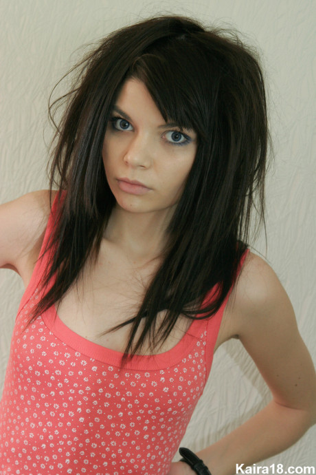 Skinny teen Kaira 18 shows her new tattoos while getting naked on her bed - #291470