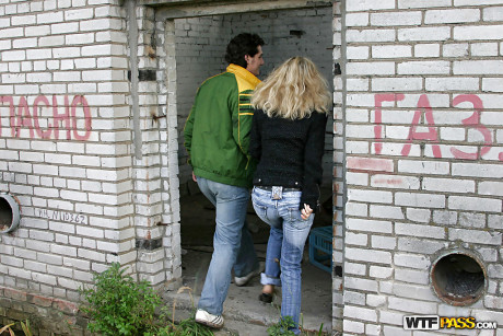 Lewd amateur with tiny breasts has some wild fun with two horny dudes outdoor - #232056