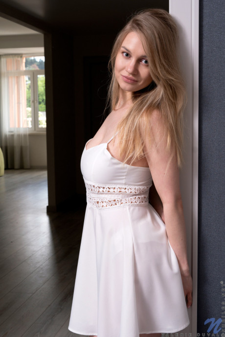 Sexy teenie Valerie Duval shows her natural monstrous boobies & toys with her dildo - #212911