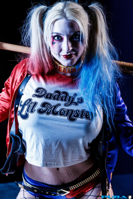 Pigtailed blonde in slutwear Leya Falcon lifts her shirt & shows her melons - #248623