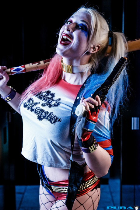 Pigtailed blonde in slutwear Leya Falcon lifts her shirt & shows her melons - #248628