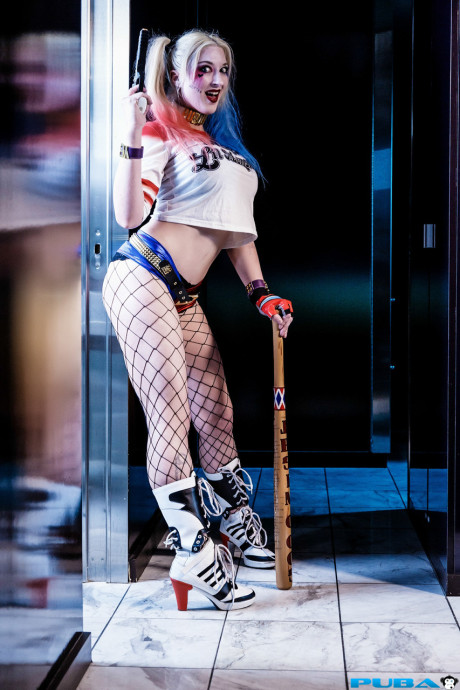 Pigtailed blonde in slutwear Leya Falcon lifts her shirt & shows her melons - #248629